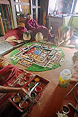 Ladakh - Likir gompa, monks preparring mandal of sand